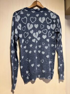 Autumn Cashmere Navy Crewneck Sweater with Light Gray Heart Pattern